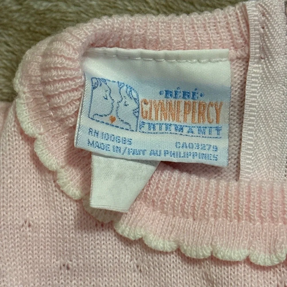 Vintage Bebe Glynne Percy Pink Knit Bear Romper Sleeper Kids 6-9 Months